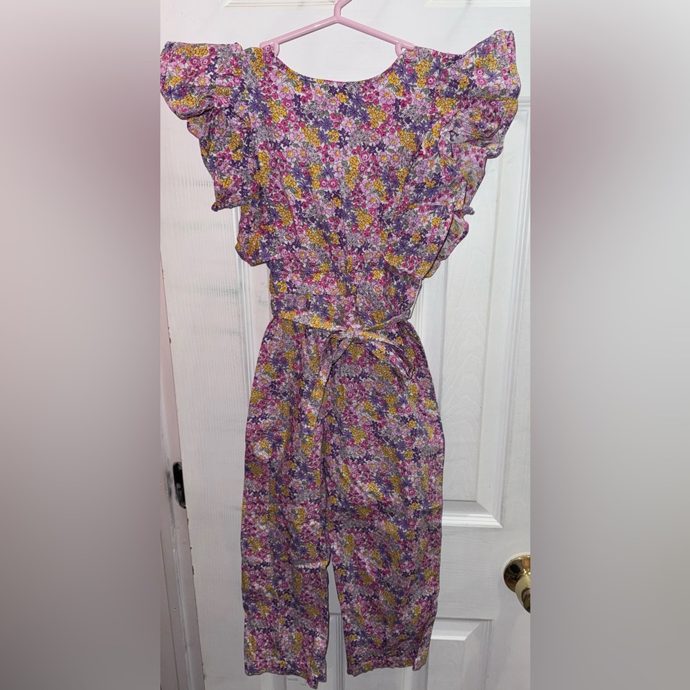 Bisby Girls Floral Ruffle Sleeve Jumpsuit Romper Size 10 Purple Multicolor